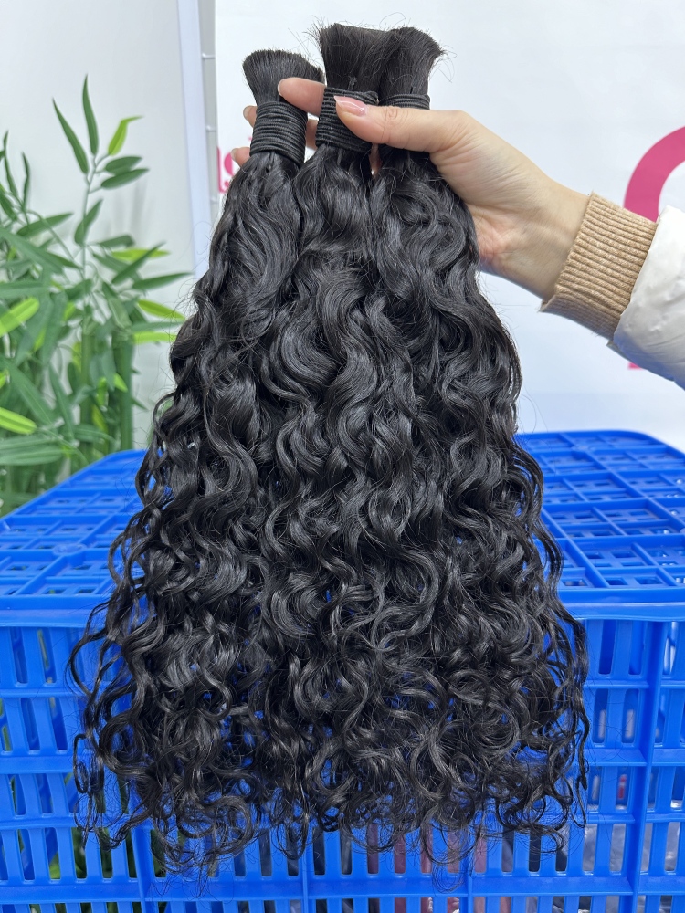 Donors Hair 100% Human Hair Water Wave Natural Bulk Hair For Braiding Bundles Human Braiding Hair 1 Bundle 100g Water Wave Bulk Human Hair for Braiding No Weft Wet&Wavy Braiding Hair Bulk Curly Human Hair for Boho Braids 100g