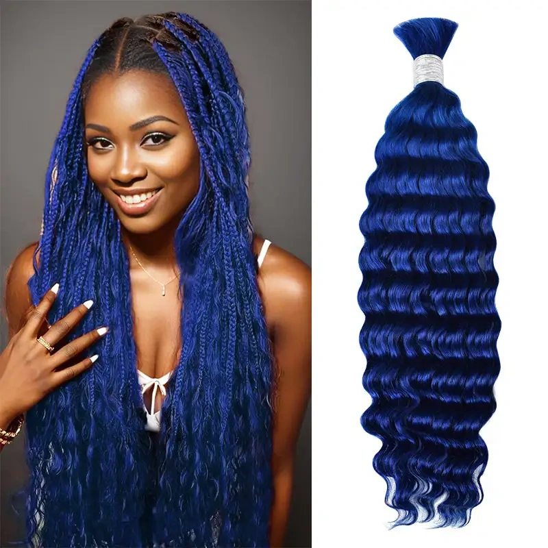 Colour #Blue Deep Wav Bulk Hair 100% Human Hair  No Weft Bulk Hair for Human Hair DonorsHair