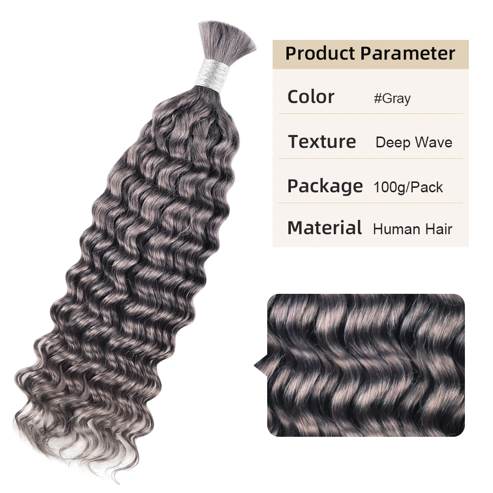 Colour Bulk Hair ##Gray Deep Wav 100% Human Hair  No Weft Bulk Hair for Human Hair DonorsHair