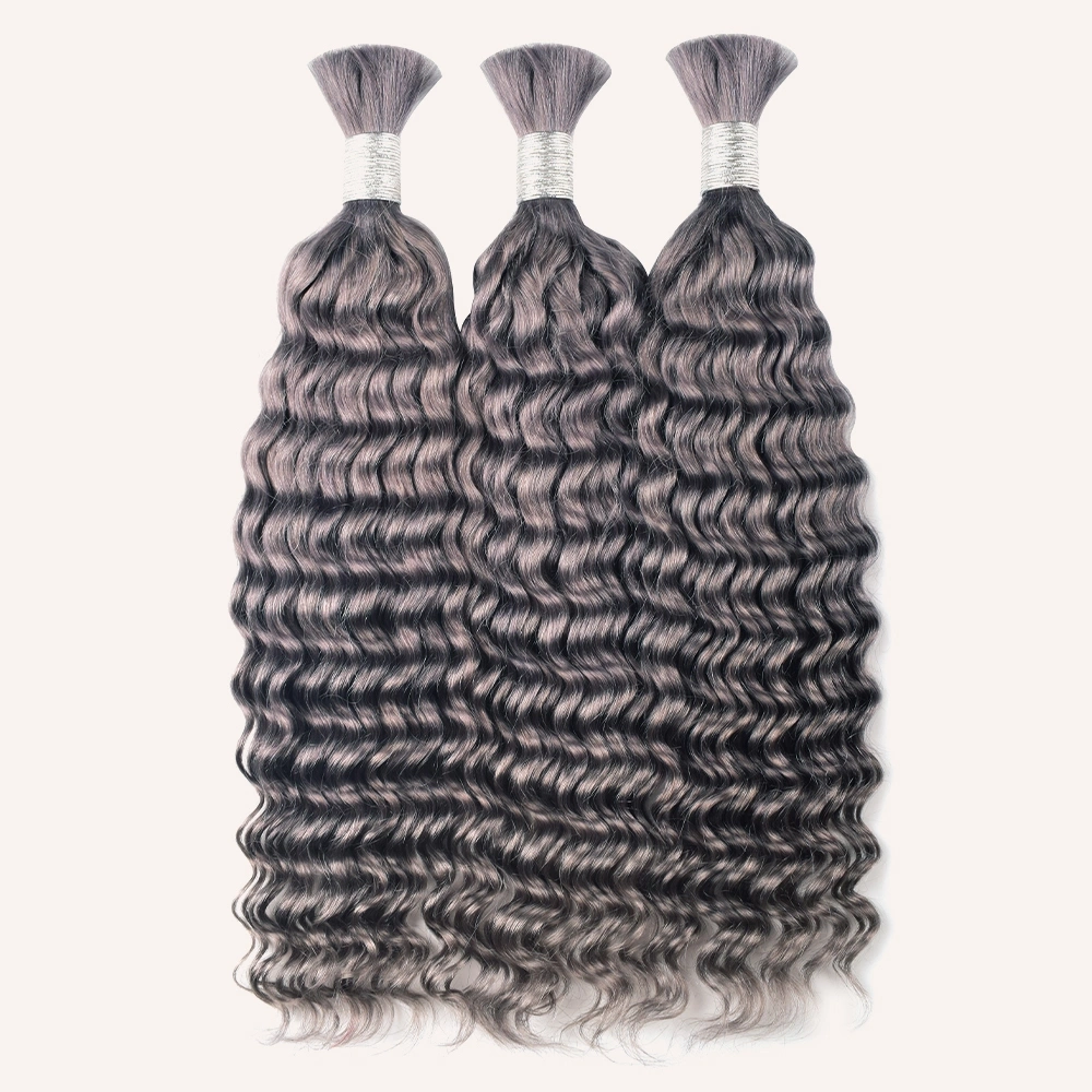 Colour Bulk Hair ##Gray Deep Wav 100% Human Hair  No Weft Bulk Hair for Human Hair DonorsHair