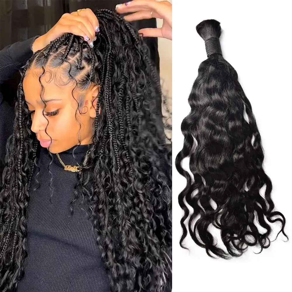Natural Black Water Wave Bulk 100% Human Hair No Weft Bulk Hair for Human Hair DonorsHair