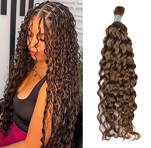 Colour #4 Water Wave Bulk Hair 100% Human Hair No Weft Bulk Hair for Human Hair DonorsHair