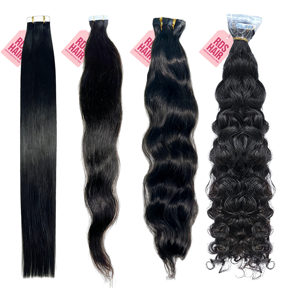 100% Unprocessed Natural Black All Textures Raw Human Hair Tapein (No Weft)