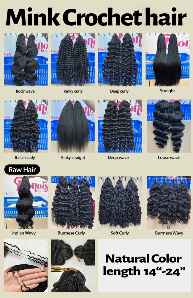 100% Unprocessed Natural Black All Textures Raw Human Hair Crochet hair (No Weft) - For Boho Braids