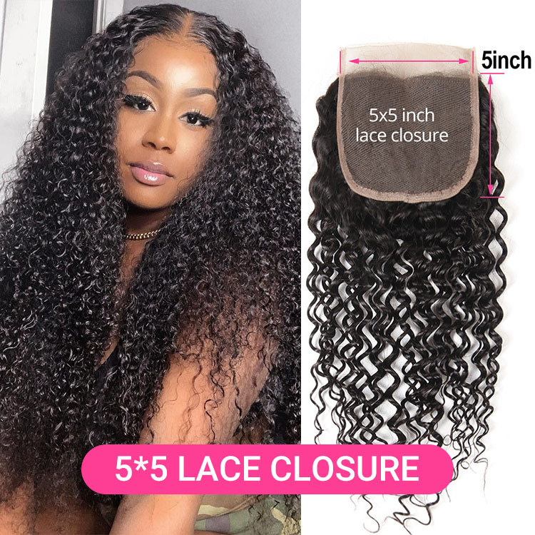 5x5 Invisible Water Wave HD Lace Closure Natural Wave Curly Human Hair Closure Pre Plucked Closure