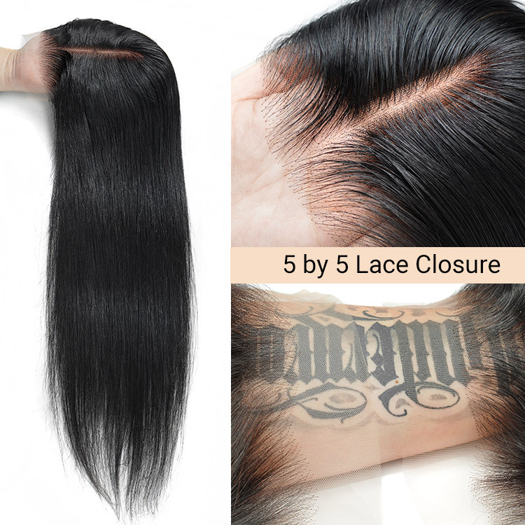 Straight 5x5 HD Lace Closure Transparent Swiss Lace Pre-Plucked