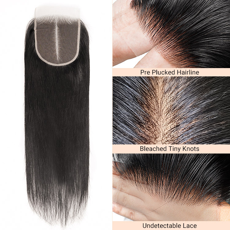Straight 5x5 HD Lace Closure Transparent Swiss Lace Pre-Plucked
