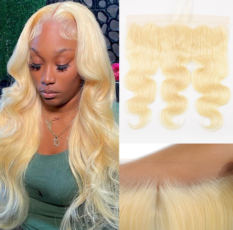 Invisible Knot Bleached 613 Blonde 13x4  Lace Frontal Preplucked With Baby Hair
