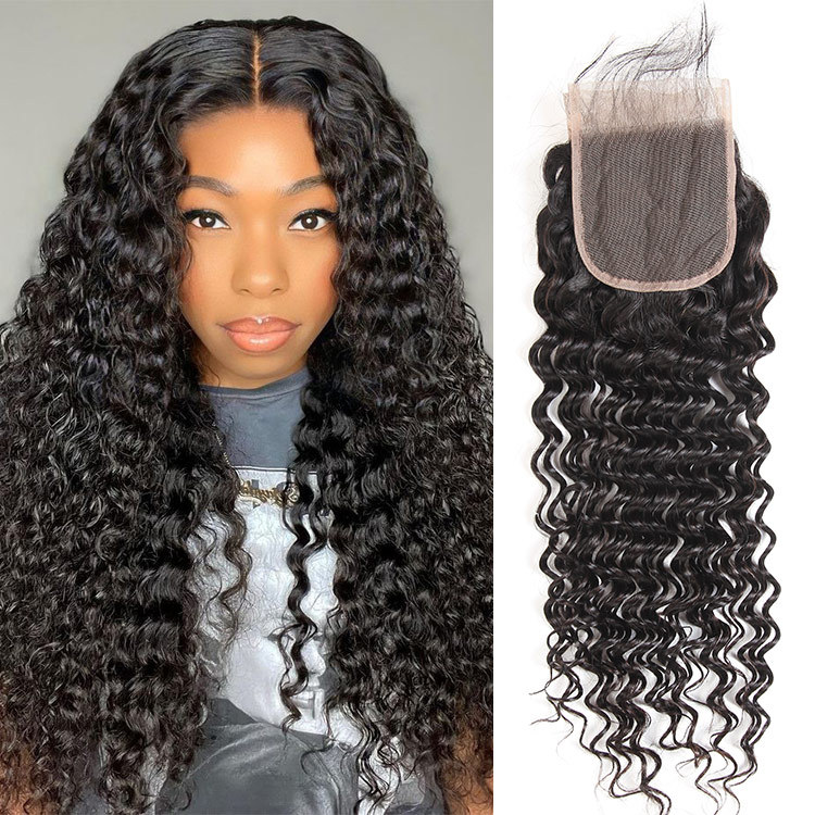 Deep Wave Brazilian Virgin Hair 4x4 HD Lace Closure