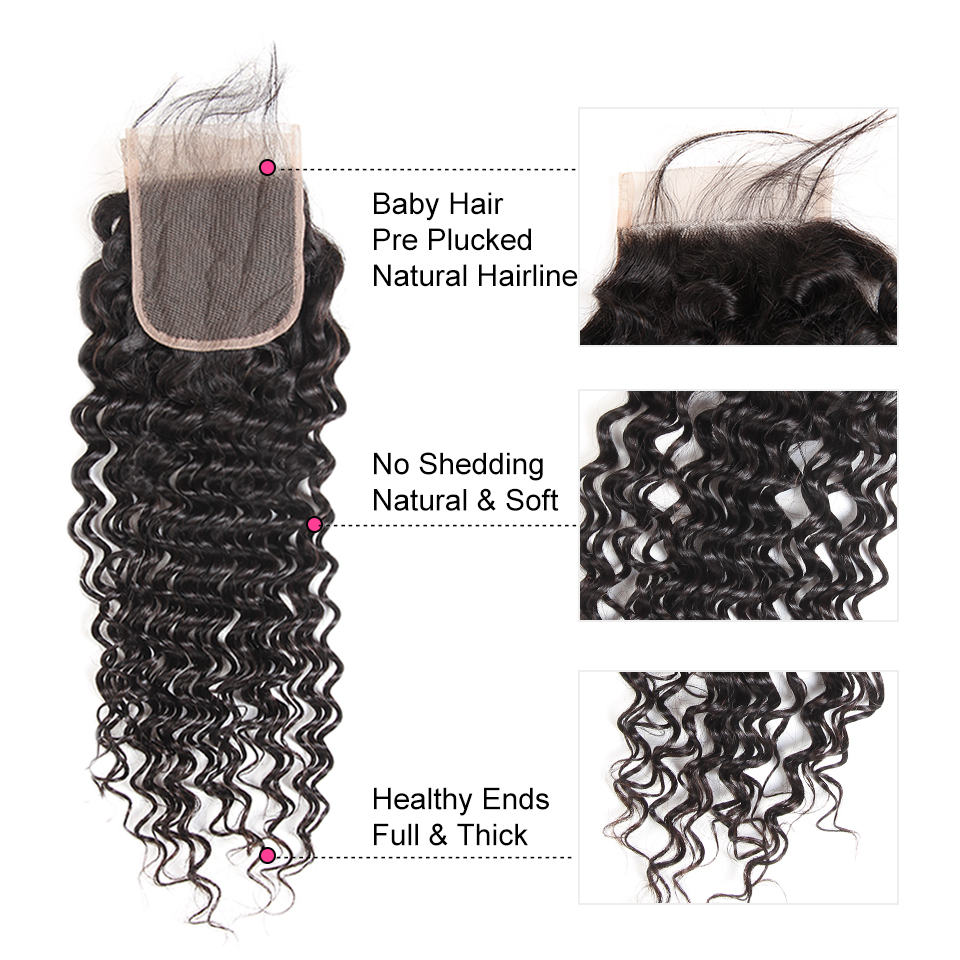 Deep Wave Brazilian Virgin Hair 4x4 HD Lace Closure