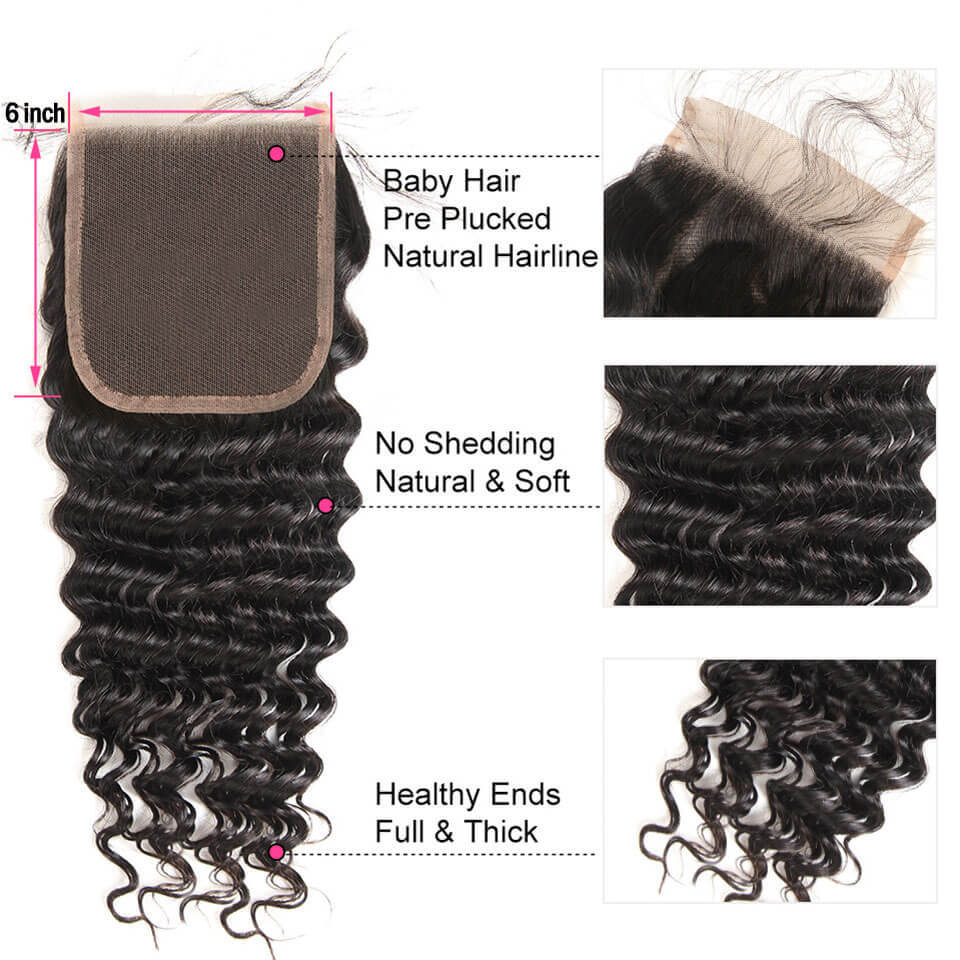 Deep Wave Closure 6x6 Closure Real Human Hair Thin LY HD Lace Closure