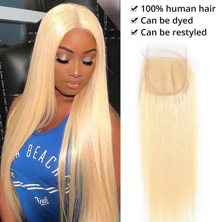 Pure 613 Blonde Straight Human Hair 4x4 Super Lace Closure