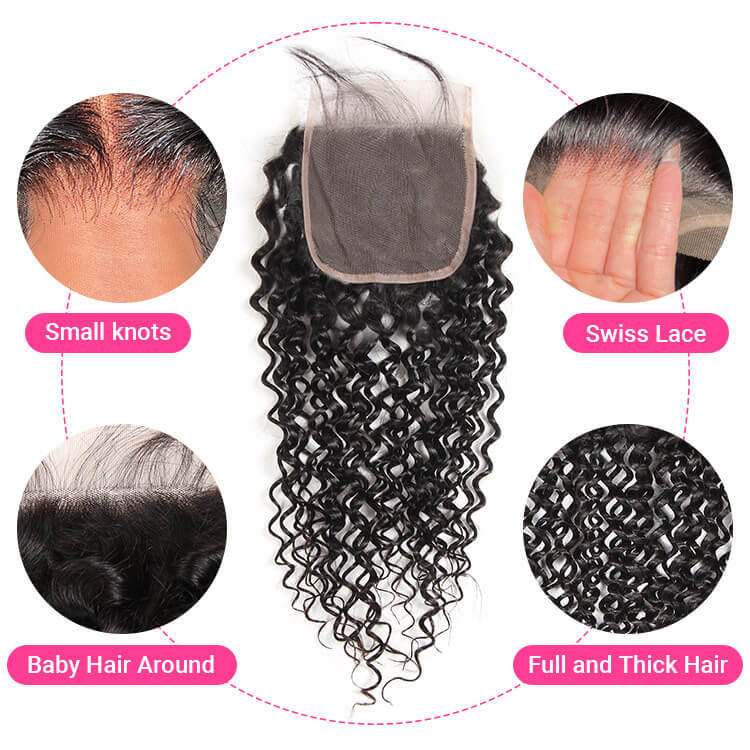 Malaysian Virgin Hair Kinky Curly 4x4  HD Lace Closure