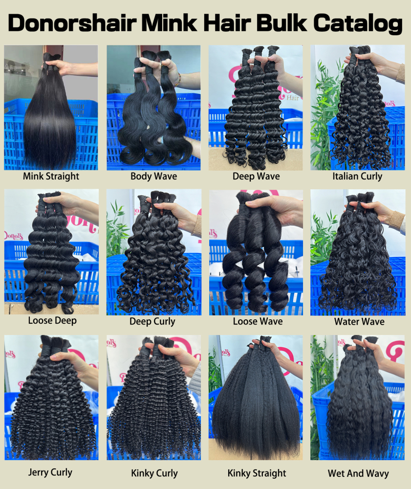 100% Unprocessed Natural Black All Textures Mink Human Hair Bulk (No Weft) - For Boho Braids