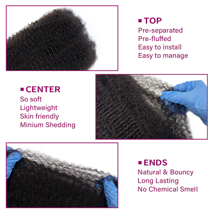 Exyhair Afro Kinky Bulk 100% Human Hair Bundles, Kinky Curly 2 Pack/100g  1B Natural Black, Perfect for Braiding, Twists & Dreadlocks with Crochet Hook