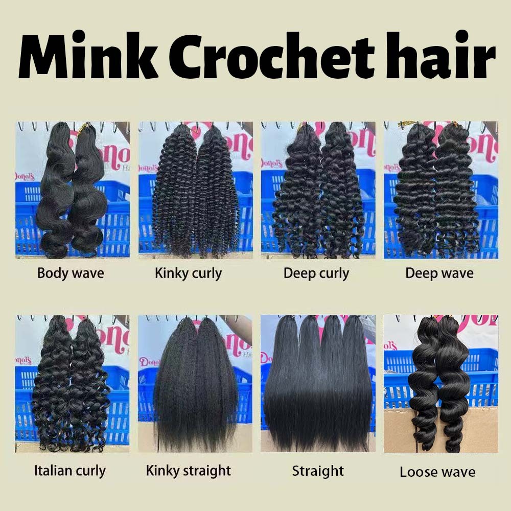 100% Unprocessed Natural Black All Textures Mink Human Hair Crochet hair (No Weft) - For Boho Braids