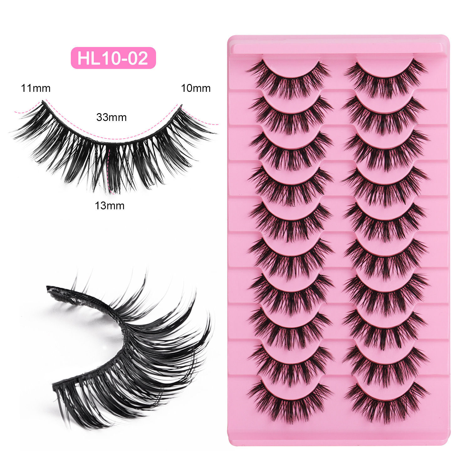 10-Pair Pack: Naturally Curled False Eyelashes – Voluminous, Curled, and Natural-Looking with Flexible Black Bands