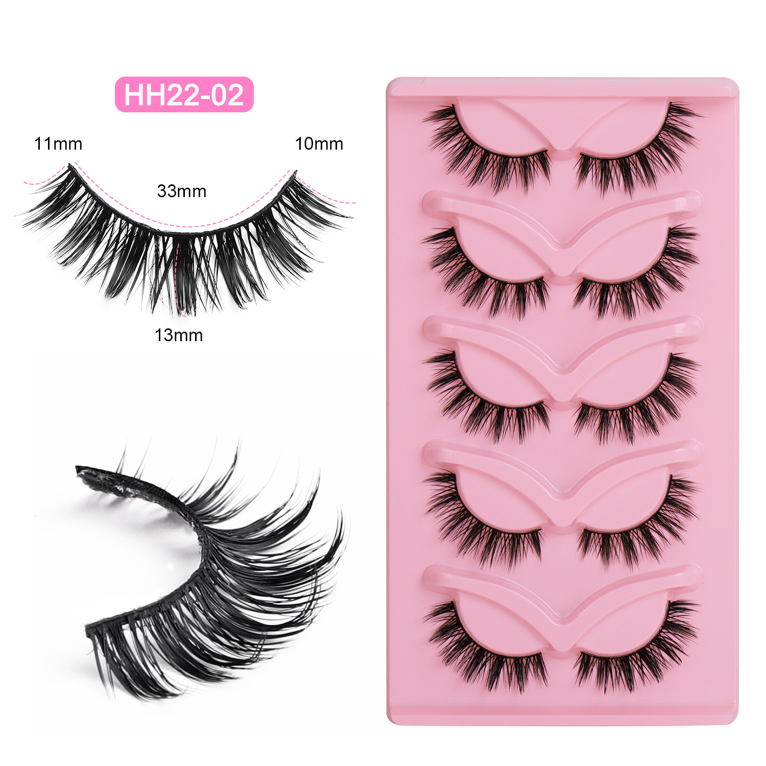 10-Pair Pack: Naturally Curled False Eyelashes – Voluminous, Curled, and Natural-Looking with Flexible Black Bands