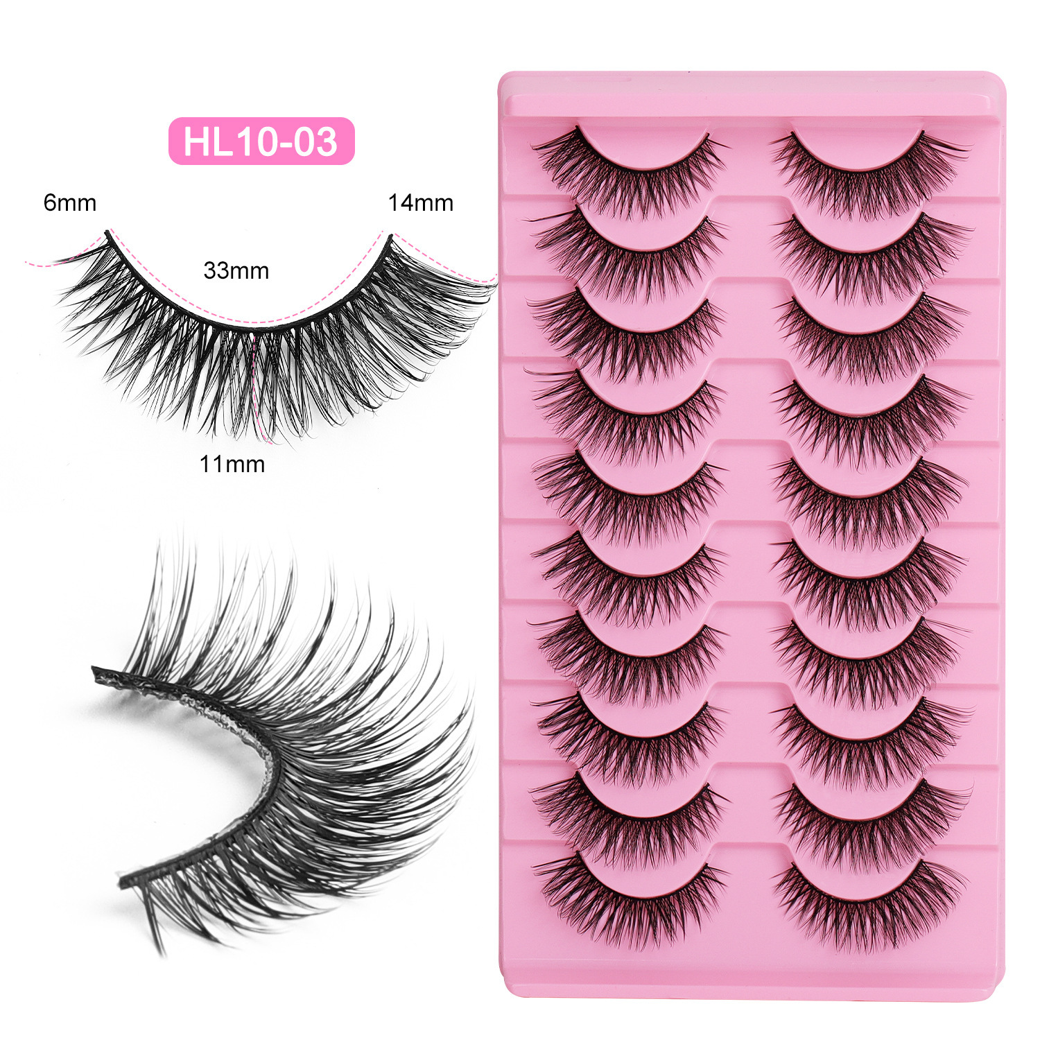 10-Pair Pack: Naturally Curled False Eyelashes – Voluminous, Curled, and Natural-Looking with Flexible Black Bands