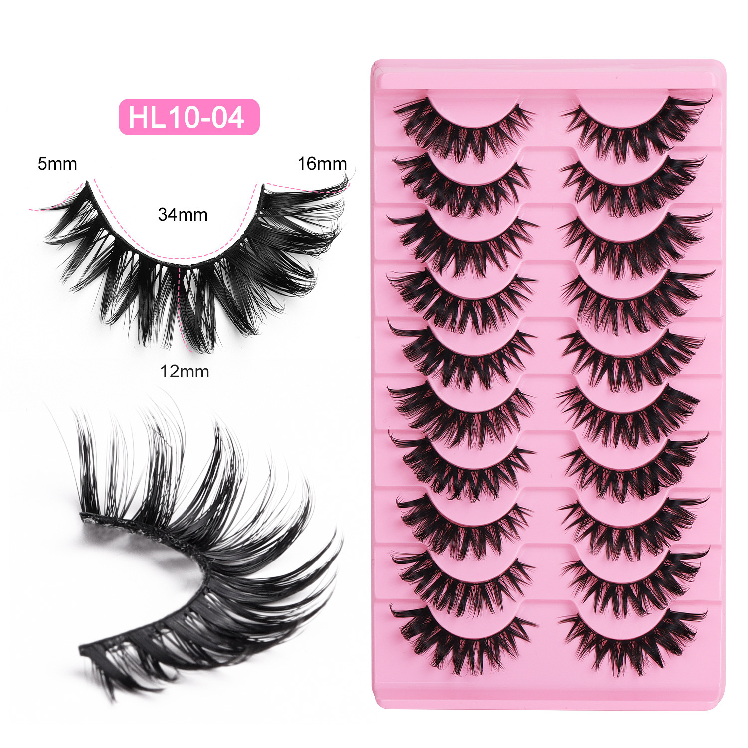 10-Pair Pack: Naturally Curled False Eyelashes – Voluminous, Curled, and Natural-Looking with Flexible Black Bands