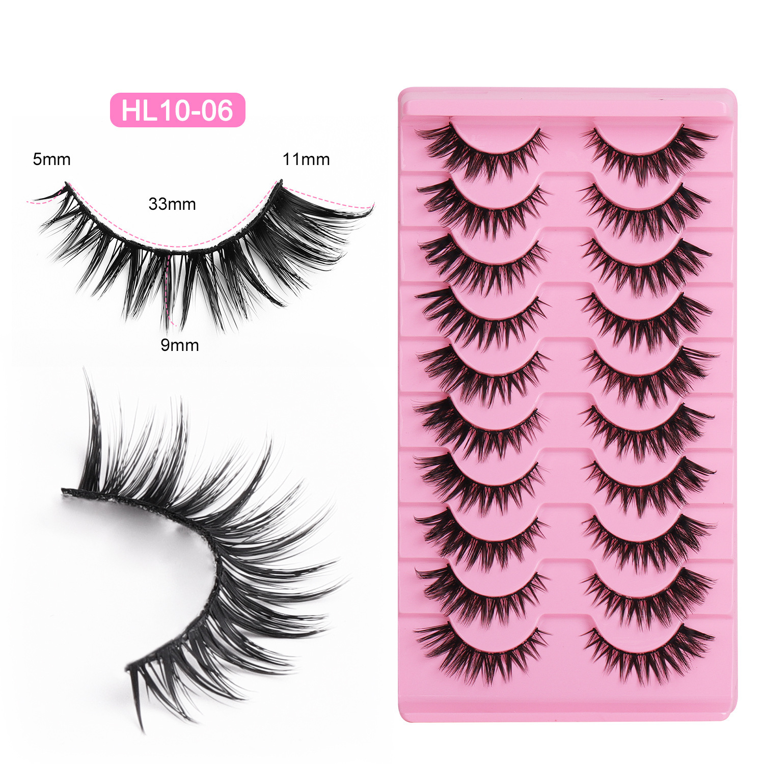 10-Pair Pack: Naturally Curled False Eyelashes – Voluminous, Curled, and Natural-Looking with Flexible Black Bands