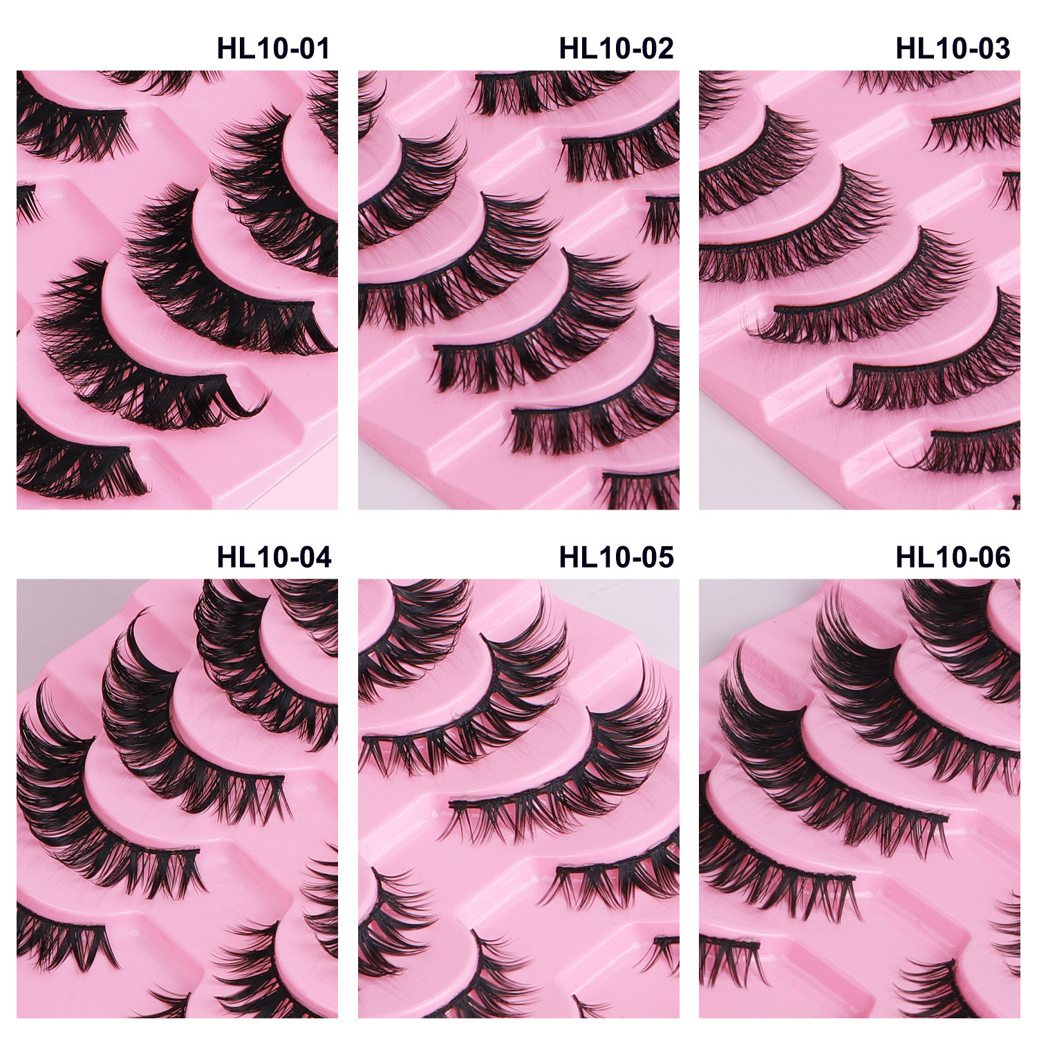 10-Pair Pack: Naturally Curled False Eyelashes – Voluminous, Curled, and Natural-Looking with Flexible Black Bands