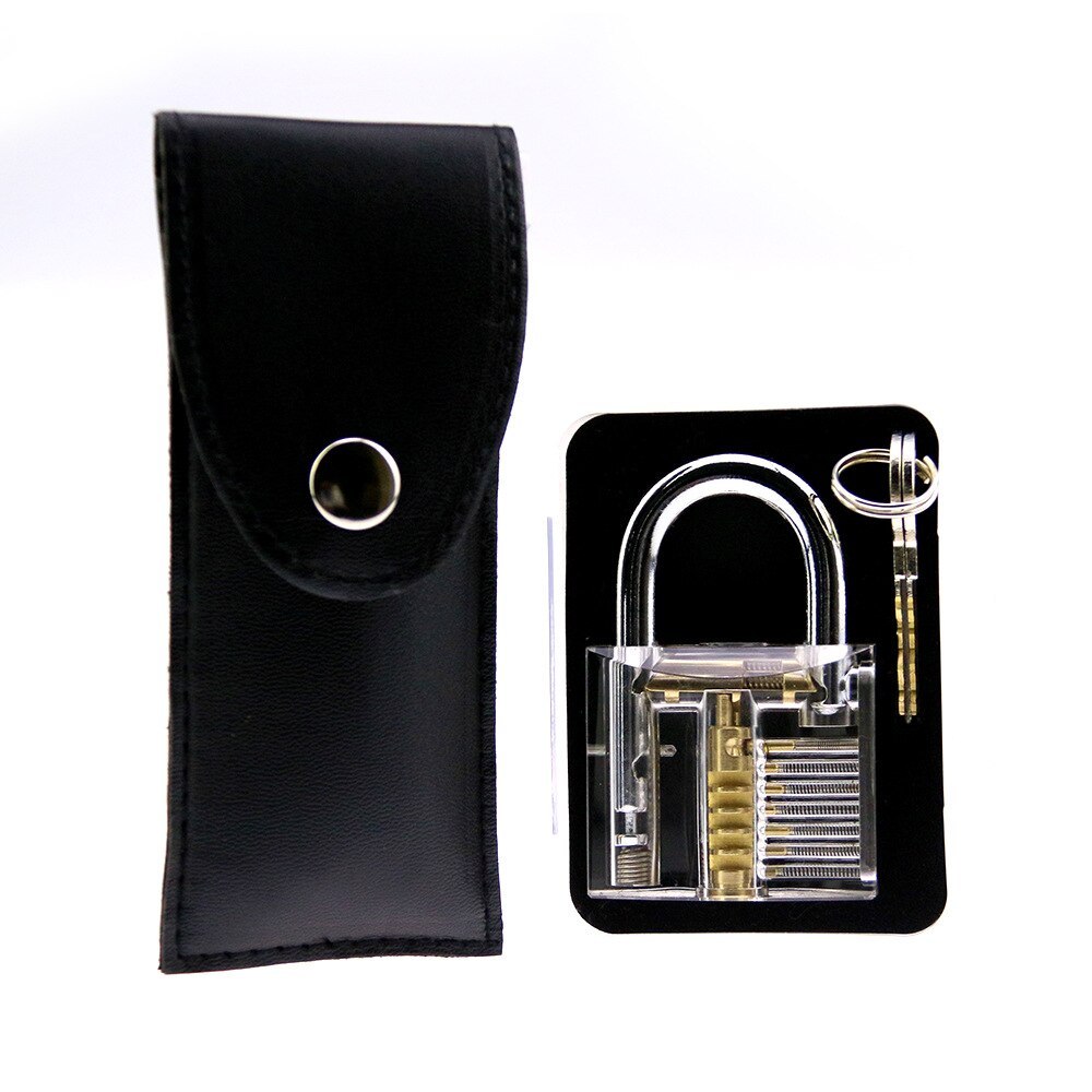 15pcs GOSO Lock Pick Locksmith Tools Classic Set with Bag and Transparent Lock Cutaway Inside View Padlock Broken Key Tool