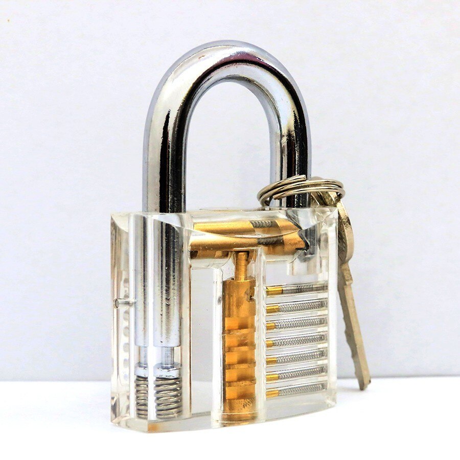 15pcs GOSO Lock Pick Locksmith Tools Classic Set with Bag and Transparent Lock Cutaway Inside View Padlock Broken Key Tool