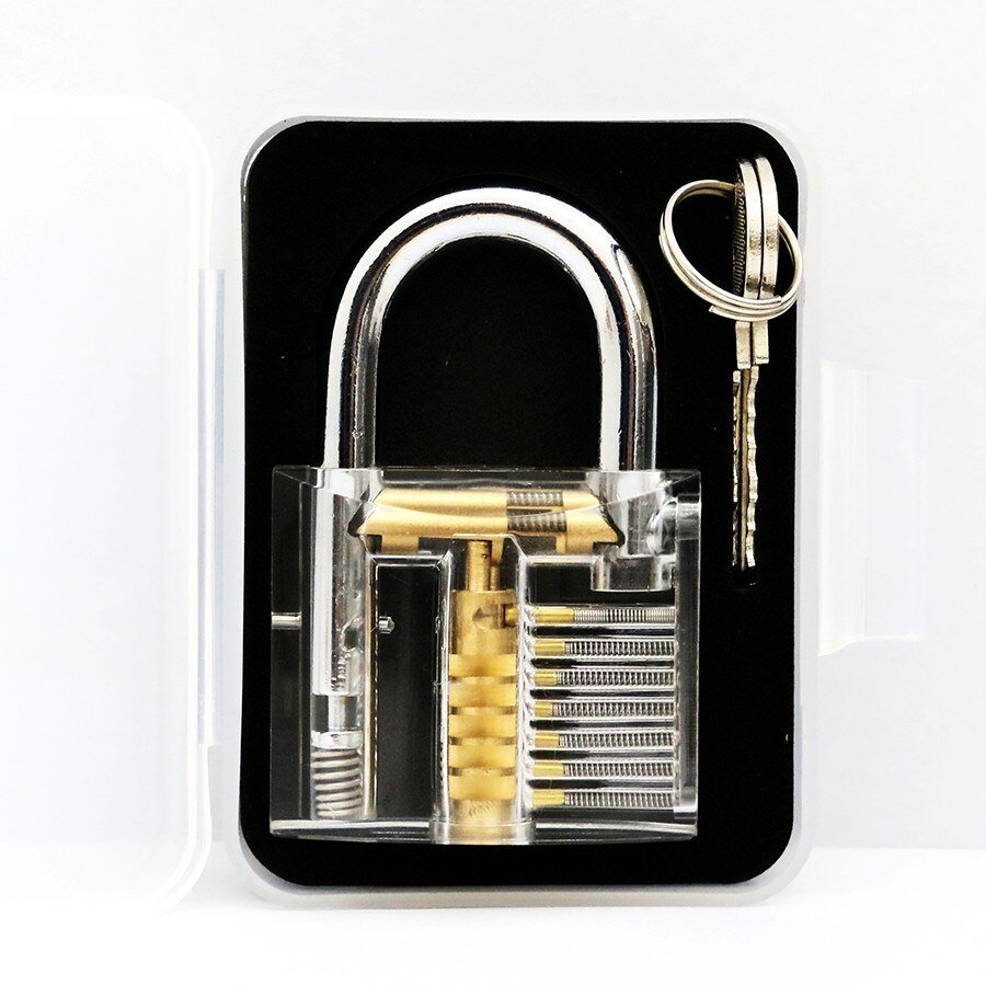 15pcs GOSO Lock Pick Locksmith Tools Classic Set with Bag and Transparent Lock Cutaway Inside View Padlock Broken Key Tool