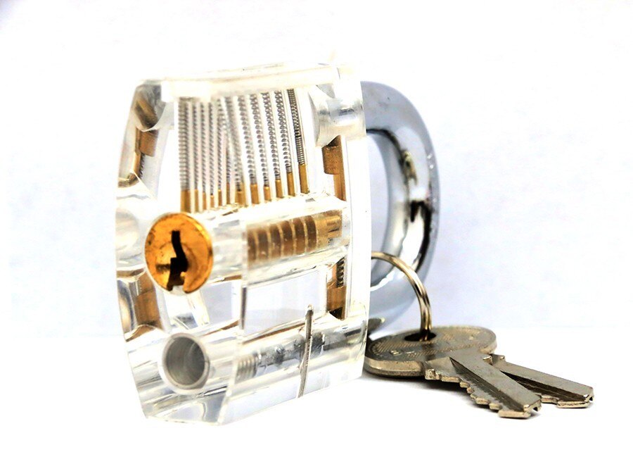 15pcs GOSO Lock Pick Locksmith Tools Classic Set with Bag and Transparent Lock Cutaway Inside View Padlock Broken Key Tool