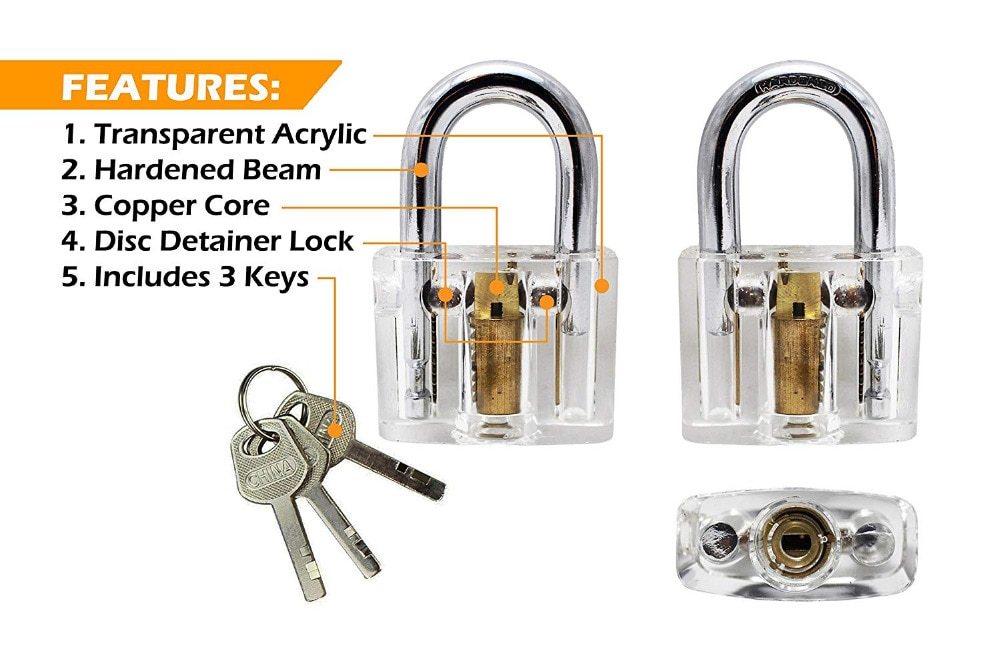 Professional Practice Padlocks Metal Cutaway Lock +Transparent Padlock + Disc Detainer Lock for Locksmith Skill training