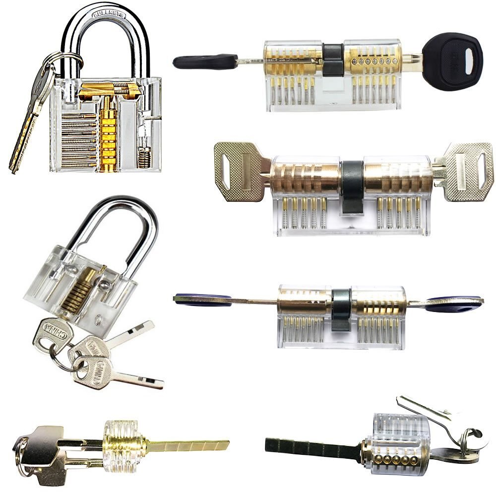 7 in 1 Practice Lock Set Transparent Cutaway Practicing Beautiful and Practical Training Skill For Locksmith tools
