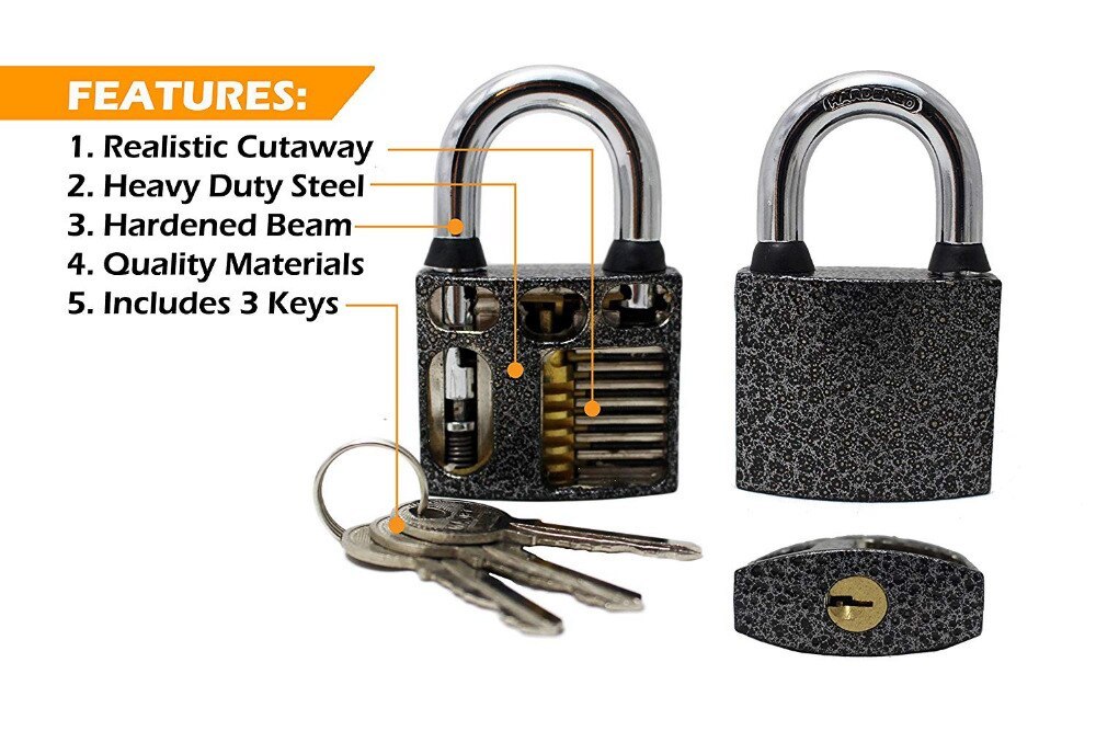 Professional Practice Padlocks Metal Cutaway Lock +Transparent Padlock + Disc Detainer Lock for Locksmith Skill training