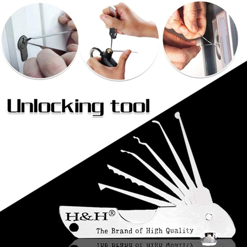 Fold Pick Tool Jackknife Single Hook Picks Locksmith Tool Stainless Steel 7 in 1 Folding tools