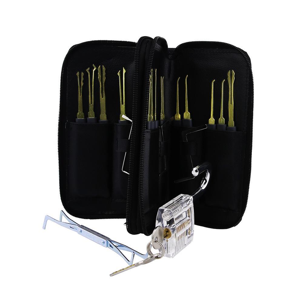 24 Piece GOSO Lock Picking Tool Set LockSmith Practice Lock Pick Tool Set with Transparent Padlock Credit Card Lock Pick Set