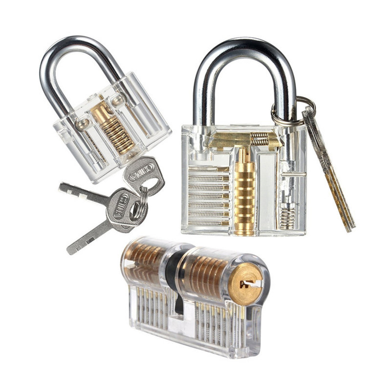 3 Pack Practice Lock Pick Set Transparent Crystal Keyed Padlock Training Locks for Locksmith Include 3 Common Types