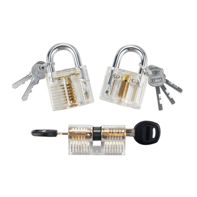 3 Pack Practice Lock Pick Set Transparent Crystal Keyed Padlock Training Locks for Locksmith Include 3 Common Types