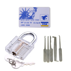 James Bond Credit Card Lock Pick Set  with Padlock Lock Crystal Cutaway Lock Opener Locksmith Tools