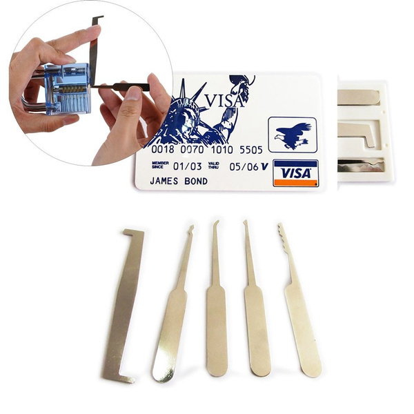 24 Piece Stainless Steel Hook Lock Pick Set with 5pcs Credit Card Locksmith Tools and Transparent Cutaway Practice Padlock