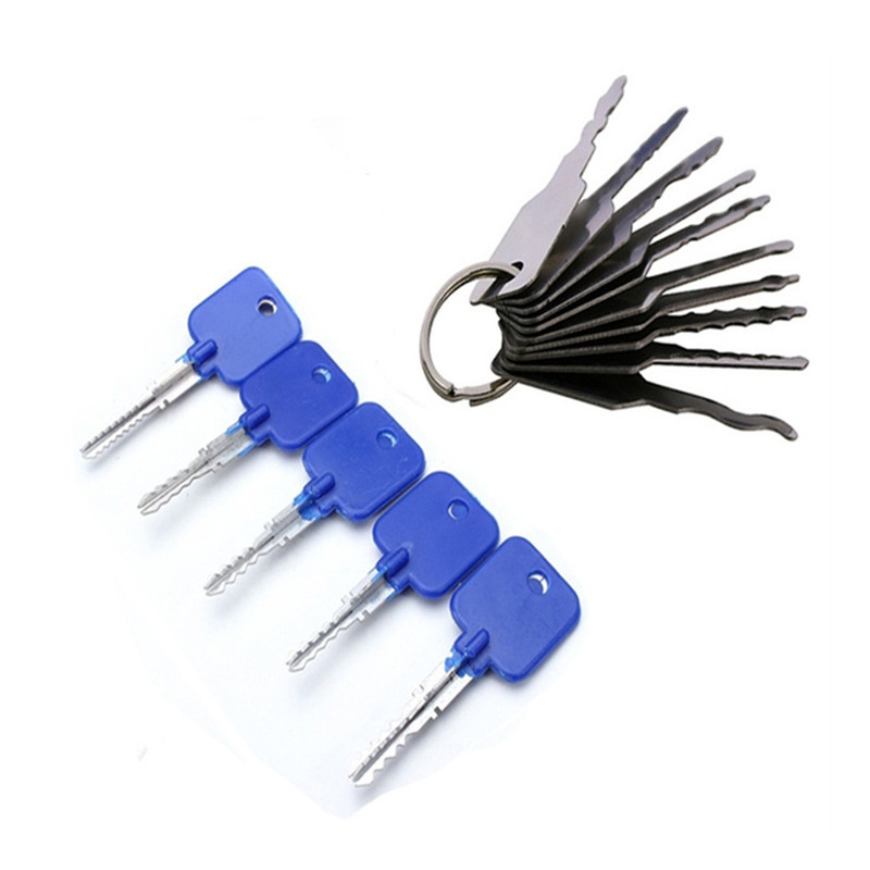 10pcs Jiggler Keys Lock Pick Set + 5pcs Locksmith Try-Out Keys Set Lock Repairing Tools