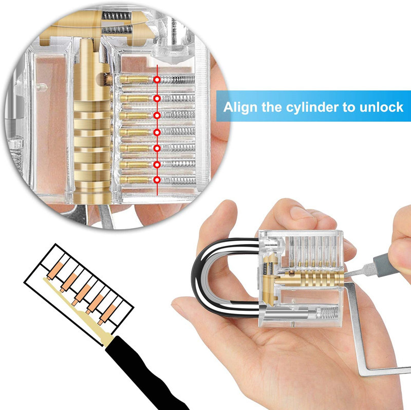 24pcs GOSO Lock Pick Set Practice Lock Picking Tools with Transparent Training Padlock for Lockpicking Guide for Beginner and Locksmith Training