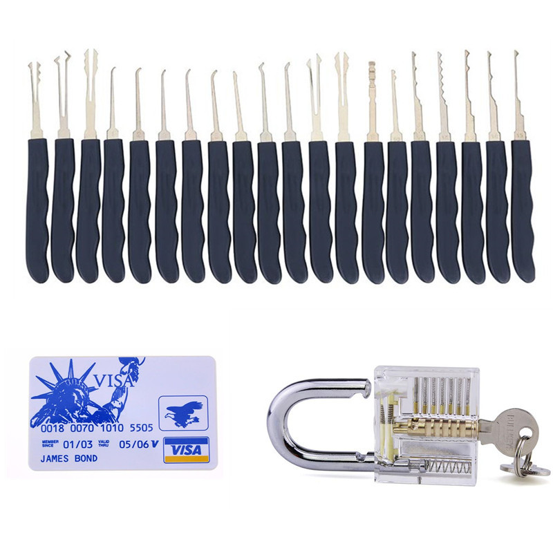 24 Piece GOSO Lock Picking Tool Set LockSmith Practice Lock Pick Tool Set with Transparent Padlock Credit Card Lock Pick Set