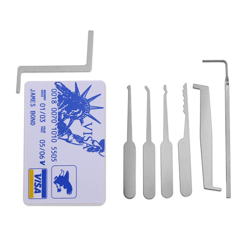 Credit Card Lock Pick Set 8pcs Portable Lock Pick Tool Kit for Locksmith Practice