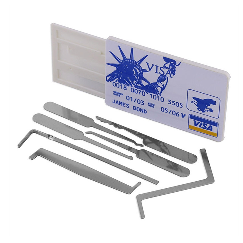 Credit Card Lock Pick Set 8pcs Portable Lock Pick Tool Kit for Locksmith Practice