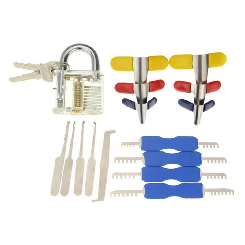 Practice Padlock + Credit Card Lock Pick Tool + Padlock Shims + Double Heads Comb Lock Pick Set Locksmith Tools