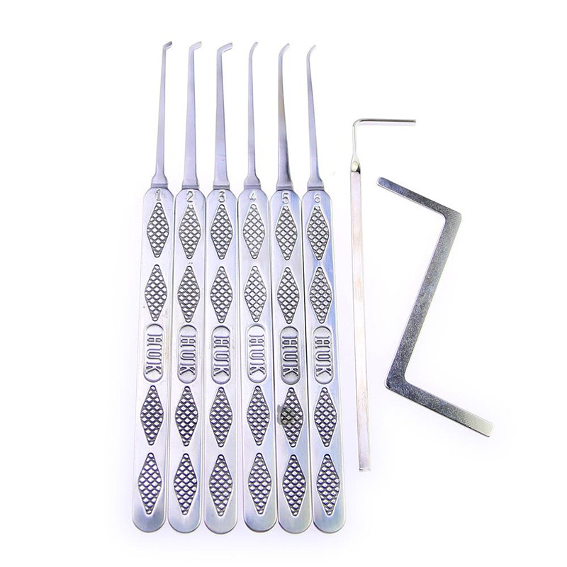 6pcs HUK Super Lock Picks Set Locksmith Tools Stainless Steel Lock Pick Tool Lockpick Lock Picking Set