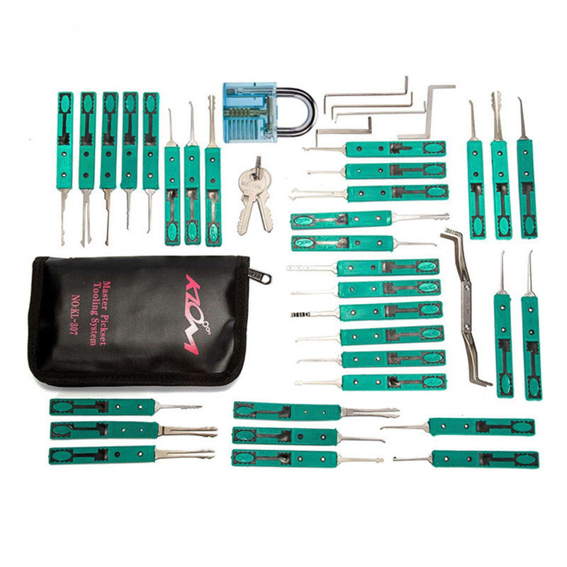 38 Pcs KLOM Lock Pick Set Lock Picking Tools with Transparent Padlock Lock Opener Locksmith Tools
