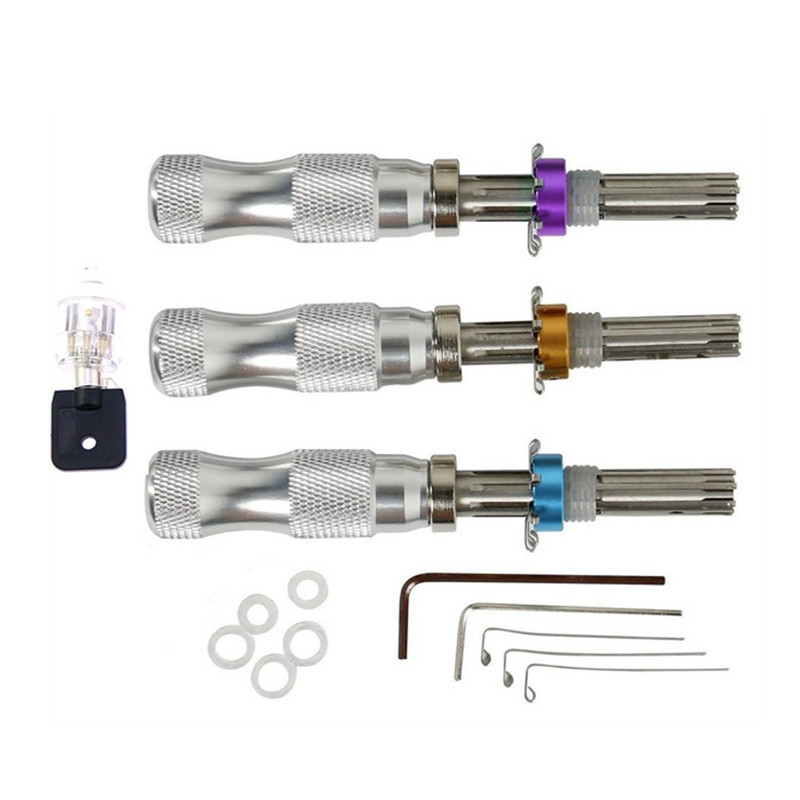 HUK Tubular Lock Pick Tool + 7 pin Transparent Plum Flower Lock Cylinder Locksmith Tools