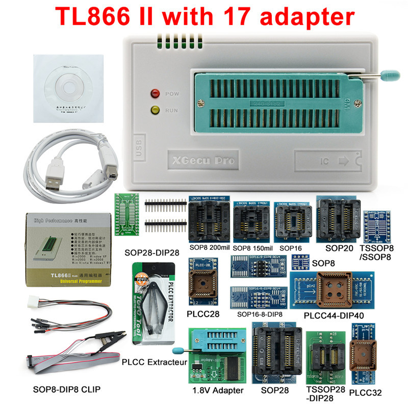 TL866II Plus Universal Programmer+Full Adapters+SOP8 IC Clip High speed Flash EPROM Programmer