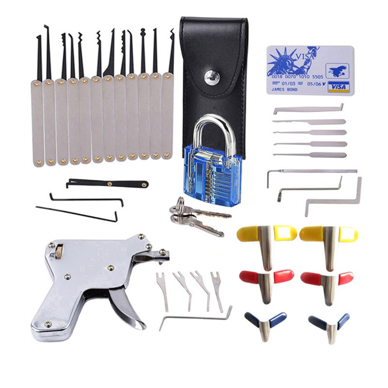 Stainless Steel Lock Pick Set Hook Lock Picks and Lock Pick Gun with a Variety of Locksmith Tools